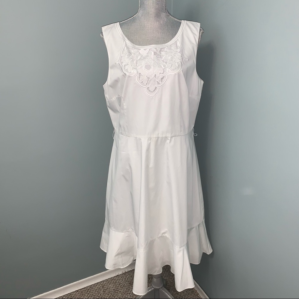 TALBOTS White 100% Cotton ruffle trim summer Dress size 14 NWT wedding guest